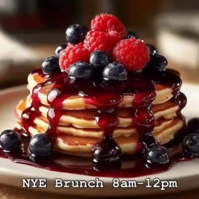 Join us for a delicious warm triple berry pancake breakfast on New Year’s Eve from 8 AM to 12 PM